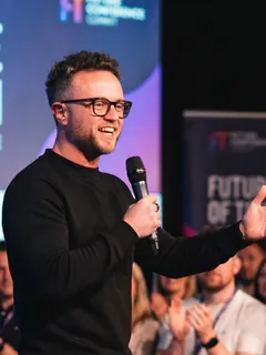 Jack Purdie, founder of ADVRT, speaking on stage