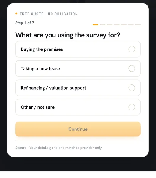The multi-step qualification form on an ADVRTISE landing page